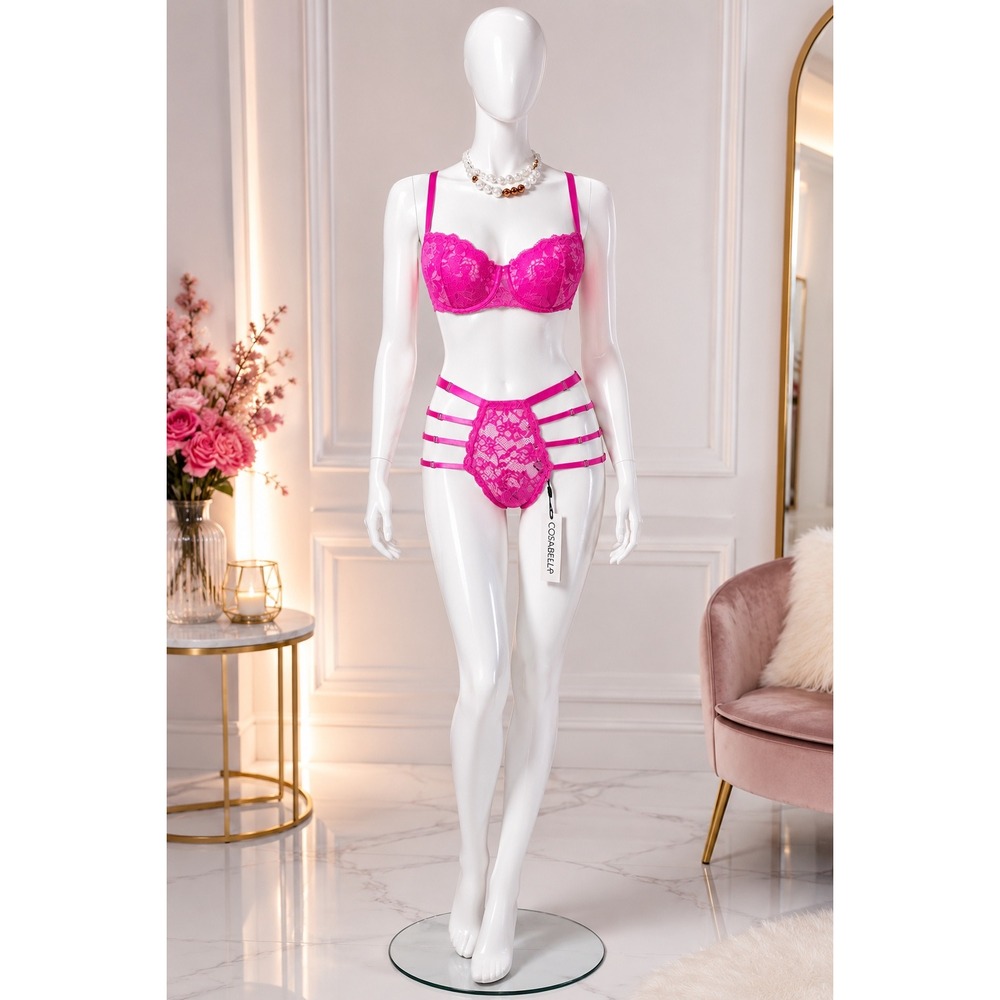Cosabella NSN Pushie Push-Up Bra 38B & Tie Me Down Tanga M/L Pink Lace Set